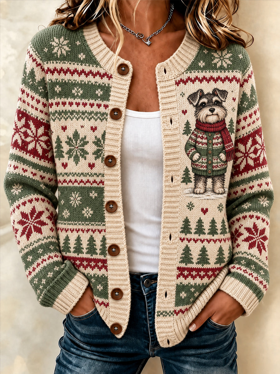 Schattig wintercardigan voor dames met hondenprint, casual stijl
