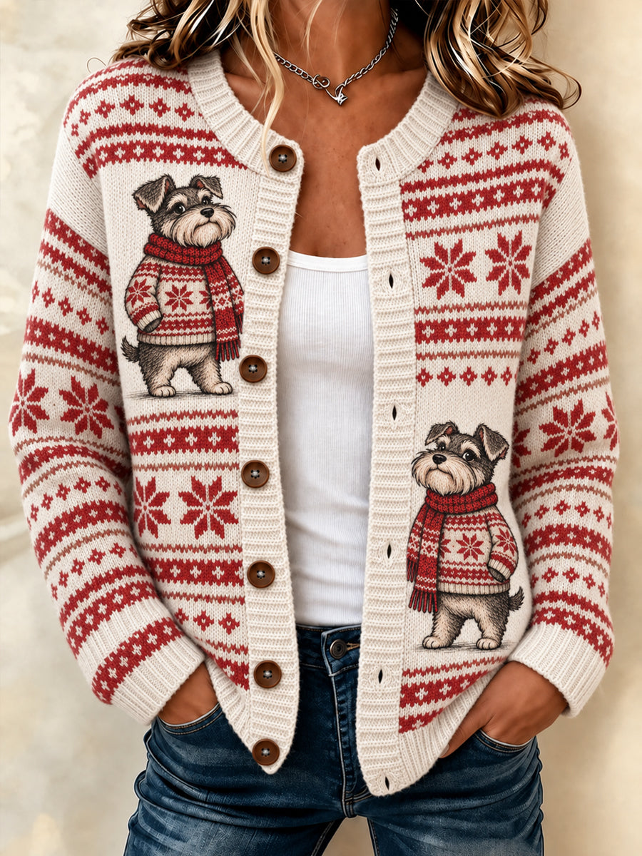 Schattig wintercardigan voor dames met hondenprint, casual stijl