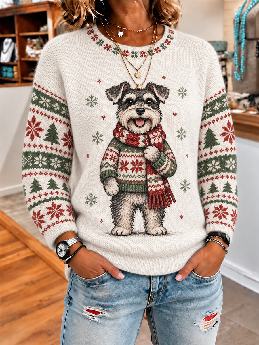 Schattige wintertrui voor dames met hondenprint, casual stijl