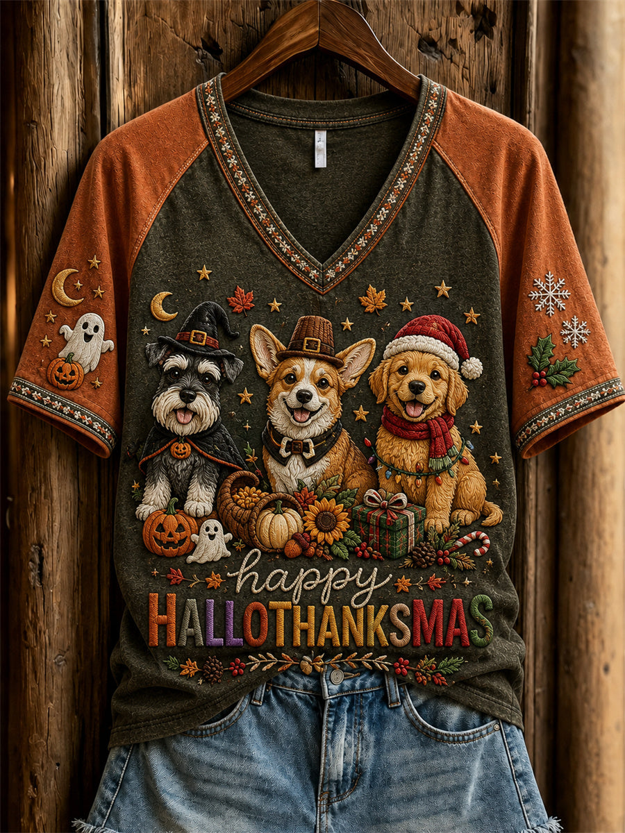 Damessweatshirt met print van honden voor de vrolijke Thanksgiving- en kerstperiode