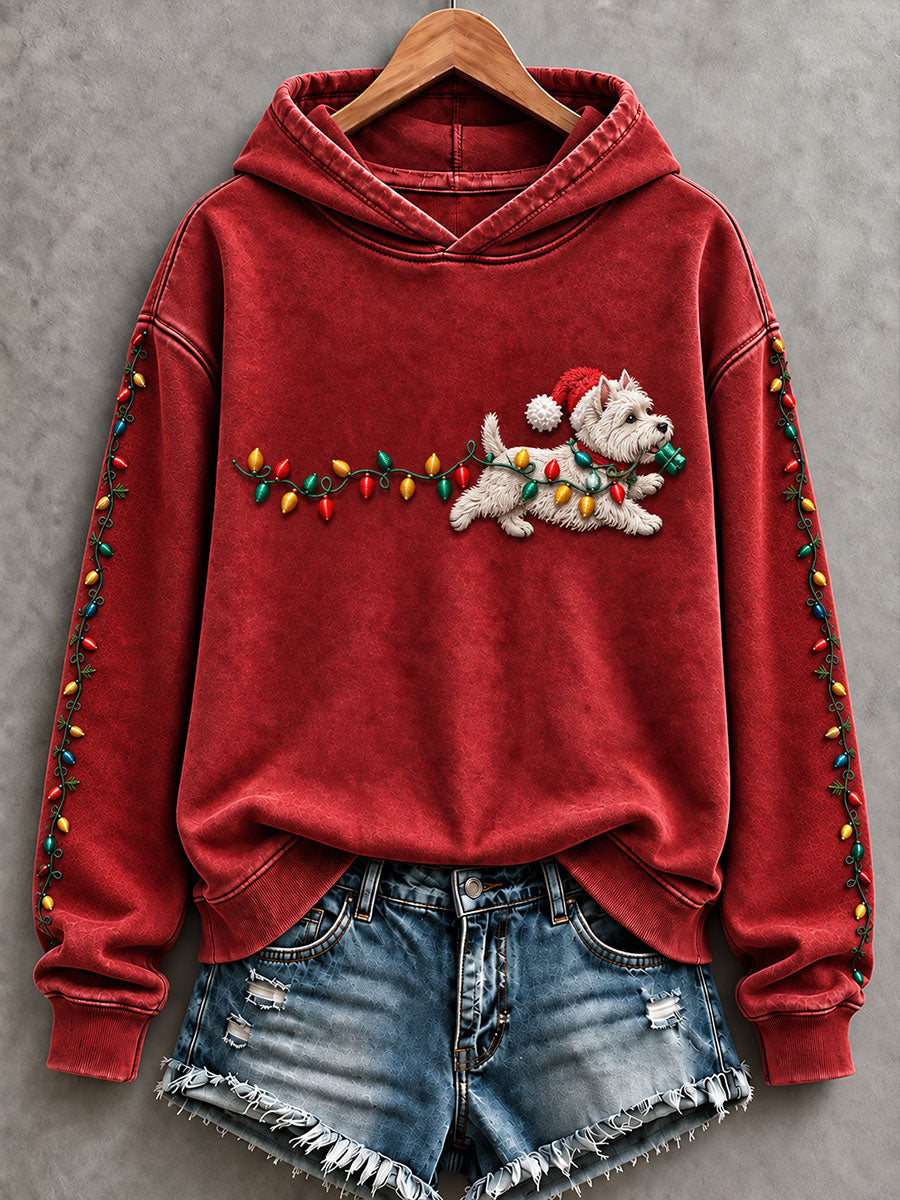 Dames Kerstverlichting West Highland White Terrier Print Regelmatig Sweatshirt