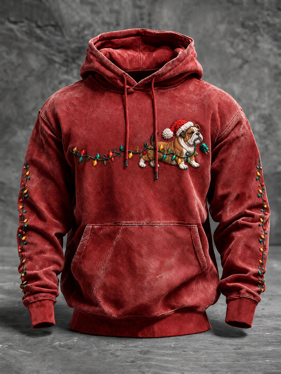 Mannen Kerst Lichte Hondenprint Oversized Drop-Shoulder Hoodie Met Zakken