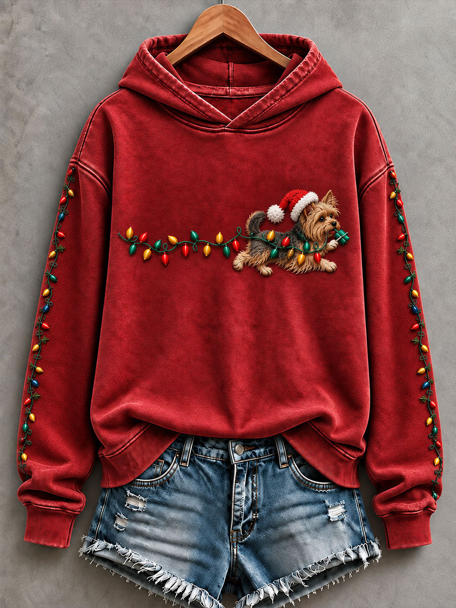 Christmas Lights Yorkshire Terrier Print Regelmatig Sweatshirt voor dames