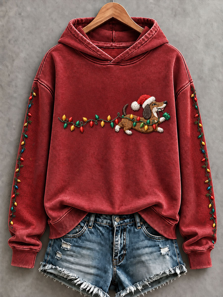 Dames kerst lichte teckelprint regelmatig sweatshirt