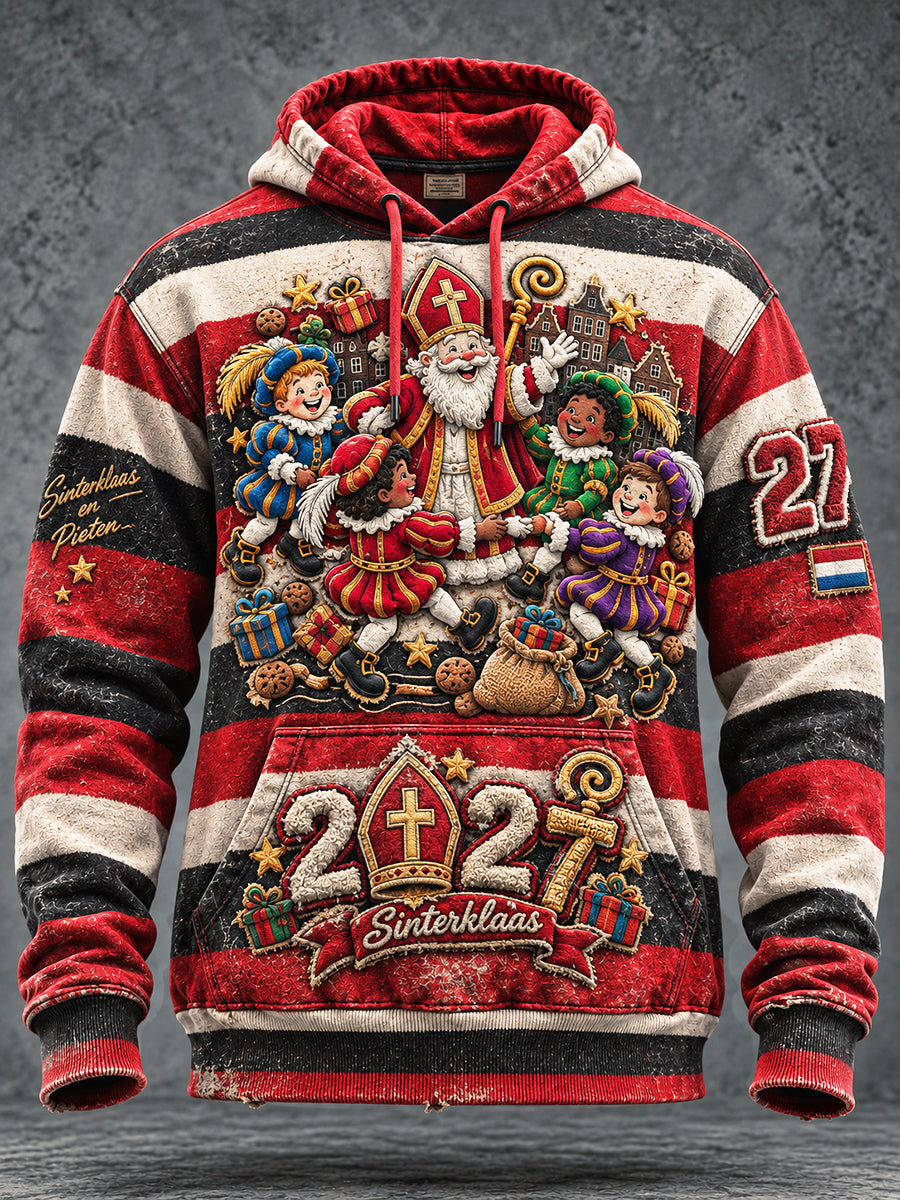 Herenvintage dutch St. Nicholas Day Gestreepte print casual sweatshirt met capuchon