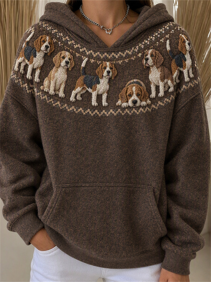Vrouwen Vintage Beagle Honden Yoke Isle Print Hoodie