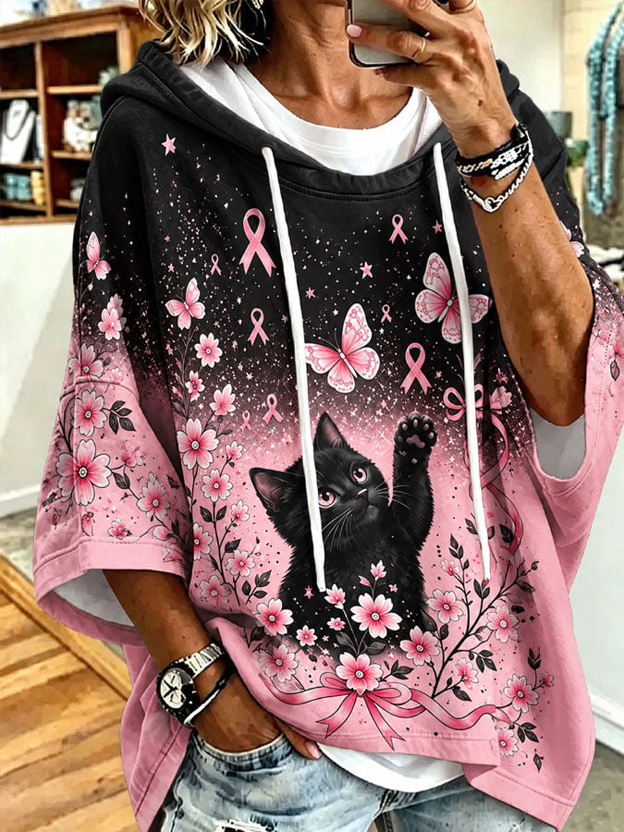 Dames borstkanker bewustzijn kat print casual hoodie