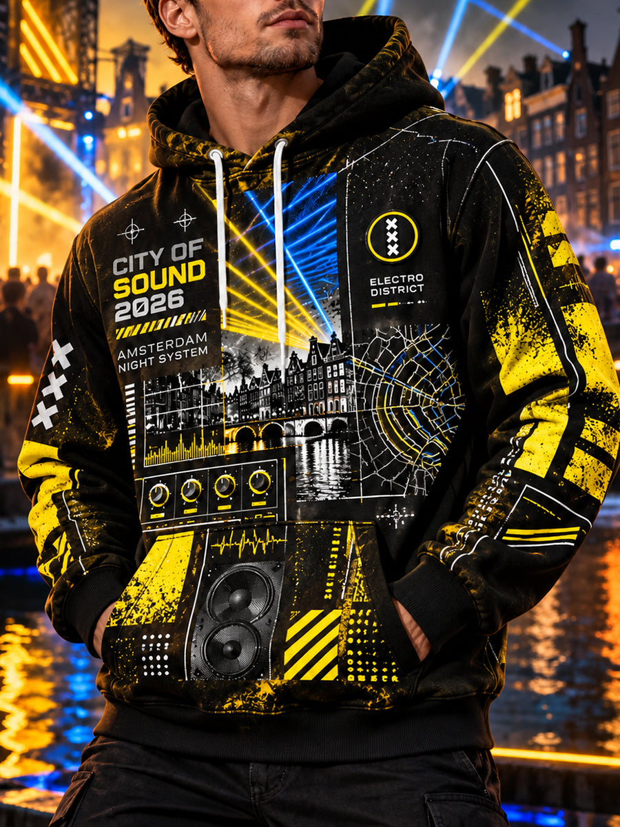 Herenfestivalhoodie met grafische print en lange mouwen ter herdenking van het elektronische muziekfestival