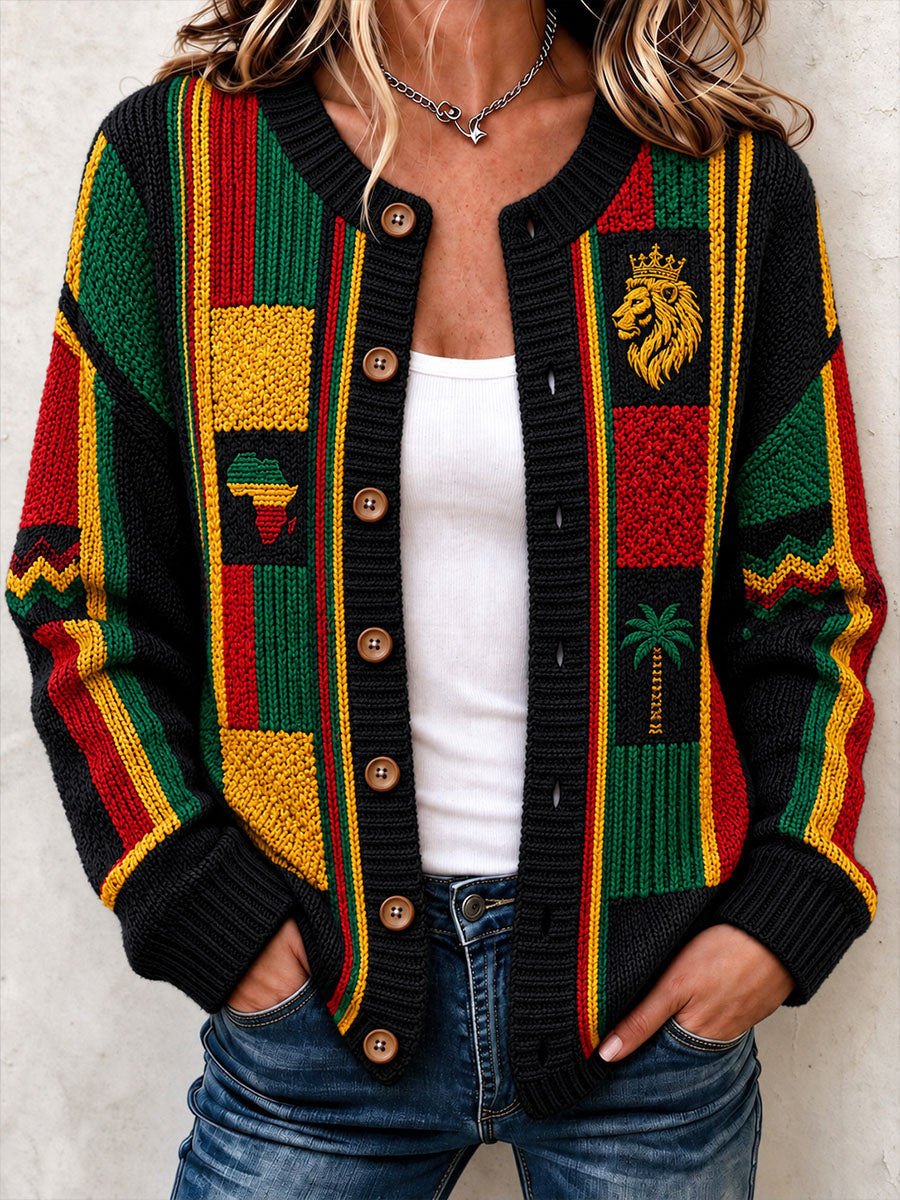 Damesvest van zacht breiwerk geïnspireerd door reggae