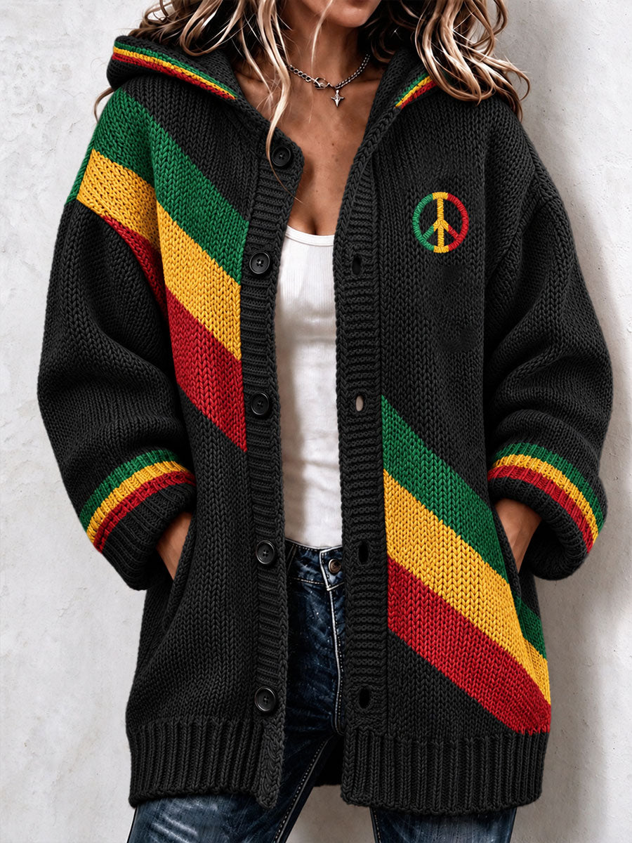 Reggae-geïnspireerd knus gebreid vest met capuchon voor dames