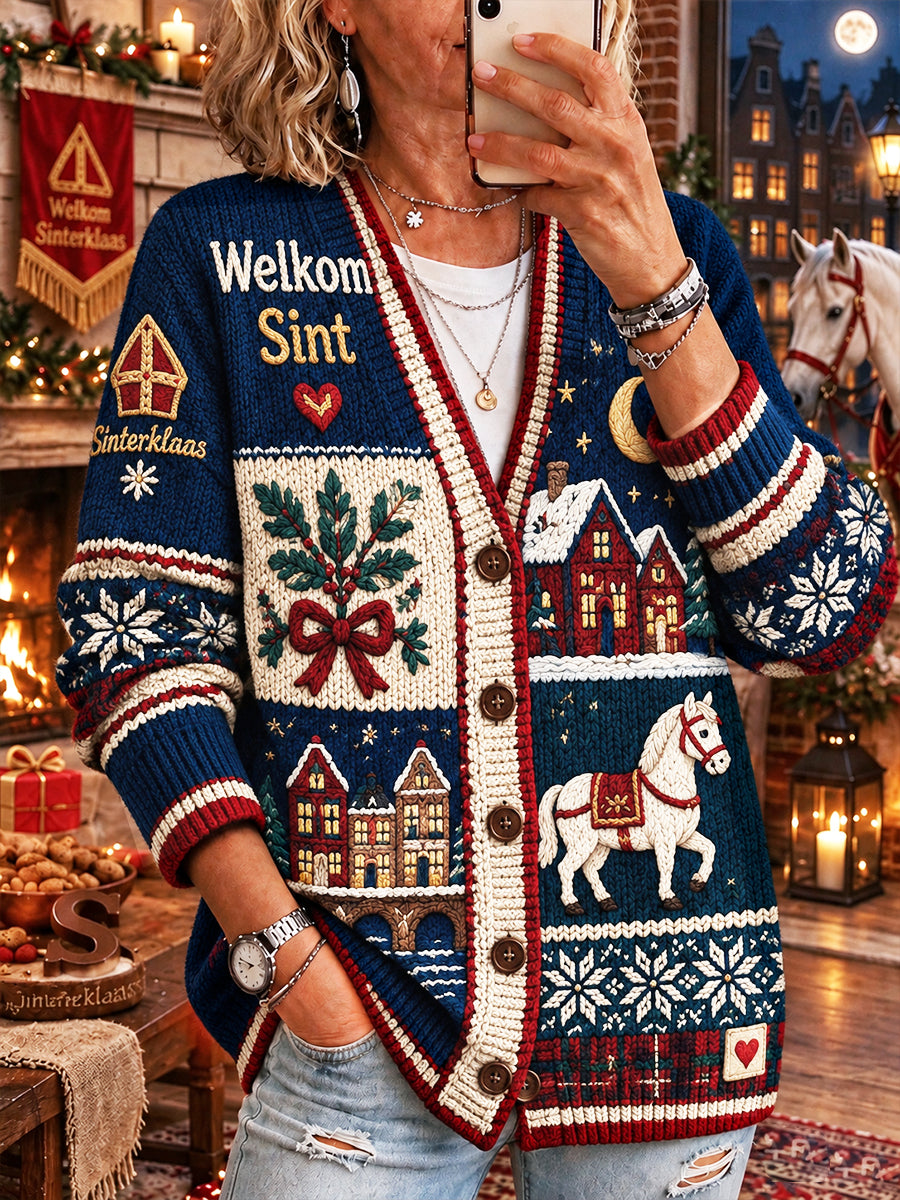 Dames Deep Blue Dutch St Nicolas 'Day Print Casual Cardigan