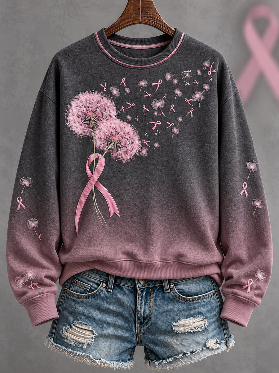 Sweatshirt met kunstprint ter bewustwording van borstkanker bij vrouwen
